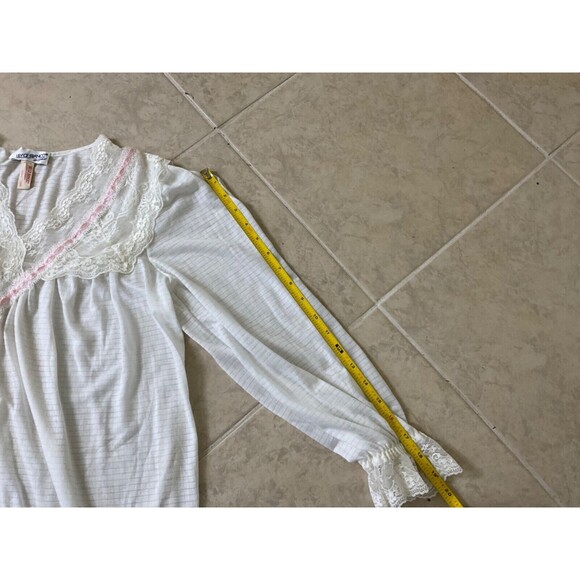 VTG LILY OF FRANCE Granny core Cottage core NIGHTGOWN SZ L Cream SATIN LACE - Picture 9 of 12
